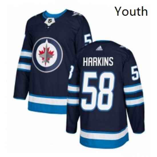 Youth Adidas Winnipeg Jets 58 Jansen Harkins Premier Navy Blue Home NHL Jersey